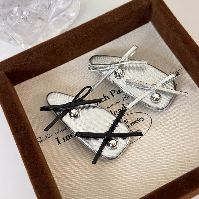 Wholesale Ballet Style Silver Leather Bow Hairpin